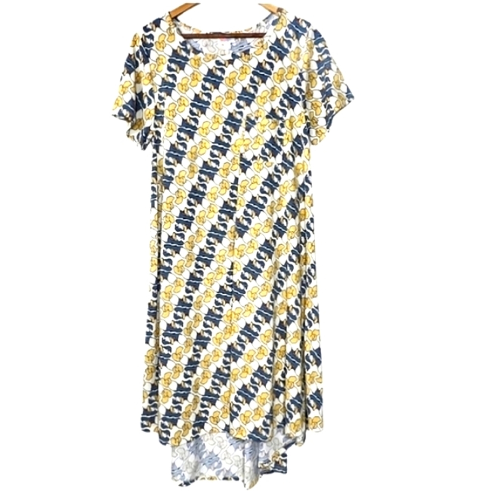 💕 LuLaRoe Disney Donald Duck Carly Dress Blue Yellow White High Low Sz M - Picture 6 of 10